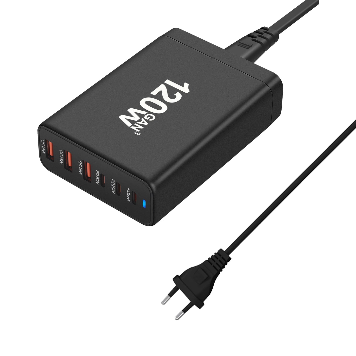 120W GAN Multi USB Charging Station 6 Port Hub Type C Charger PD Fast Charging Station Smart Charger for Iphone Samsung Xiaom