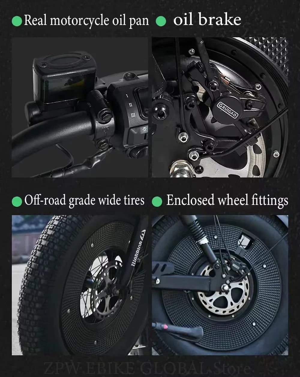 ZPW Black Warrior 1500W Motorbikes 48V 60AH Ebike Adult Road Electric Bicycle 20 Inch Off-Road Fat Tyre Electric Bike