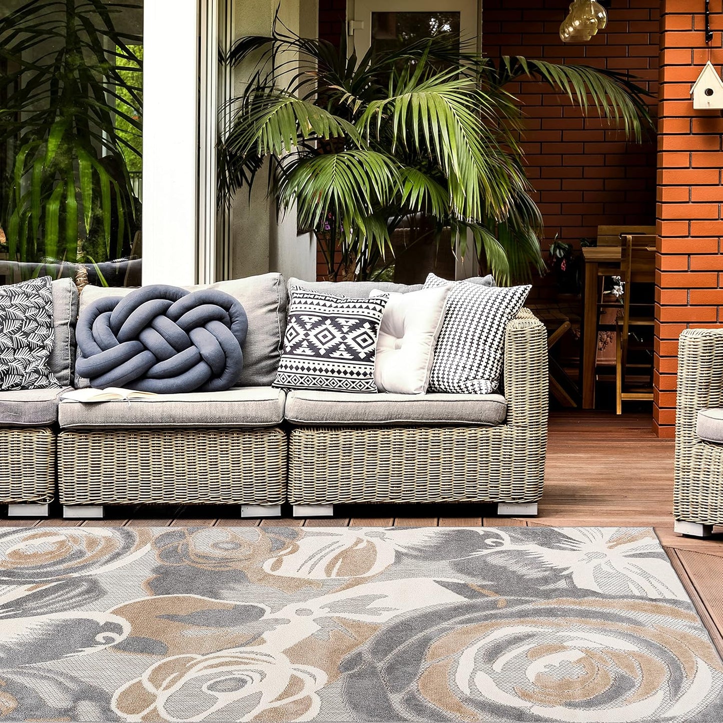 Ravenna Modern Large Floral Flowers Indoor/Outdoor Area Rug 7'10" X 10' Gray
