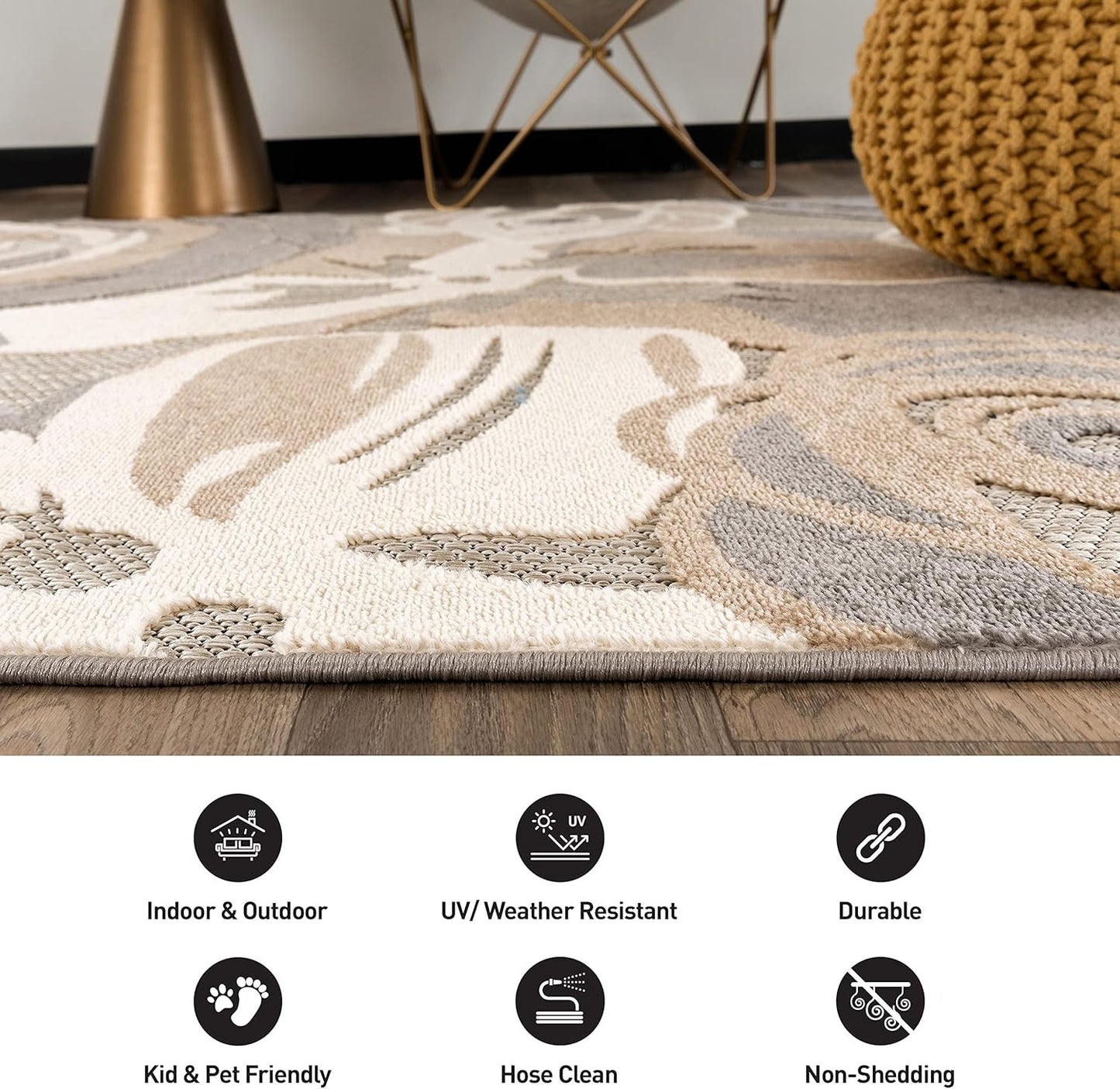 Ravenna Modern Large Floral Flowers Indoor/Outdoor Area Rug 7'10" X 10' Gray