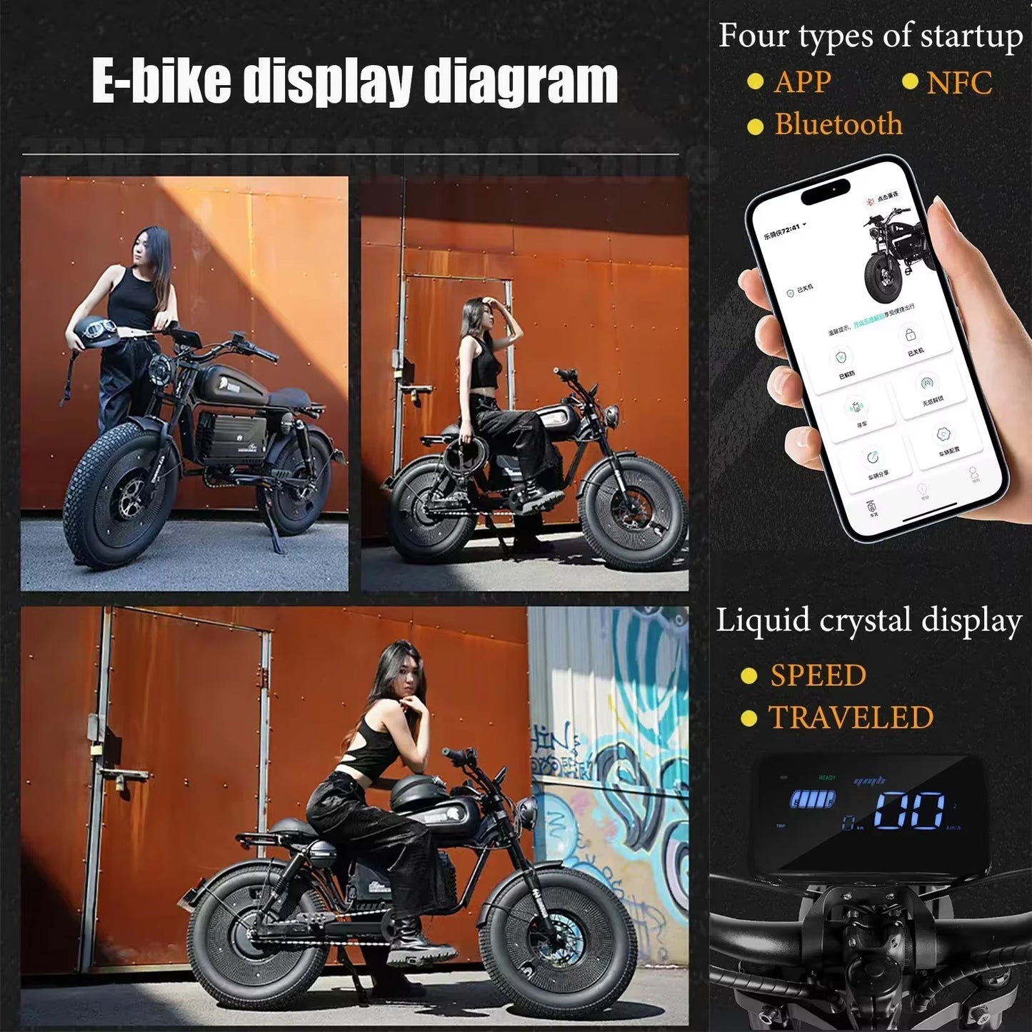 ZPW Black Warrior 1500W Motorbikes 48V 60AH Ebike Adult Road Electric Bicycle 20 Inch Off-Road Fat Tyre Electric Bike