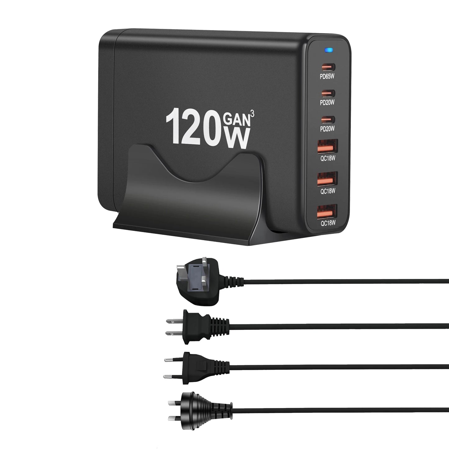 120W GAN Multi USB Charging Station 6 Port Hub Type C Charger PD Fast Charging Station Smart Charger for Iphone Samsung Xiaom