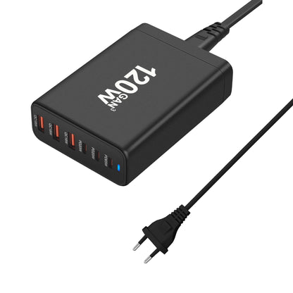 120W GAN Multi USB Charging Station 6 Port Hub Type C Charger PD Fast Charging Station Smart Charger for Iphone Samsung Xiaom