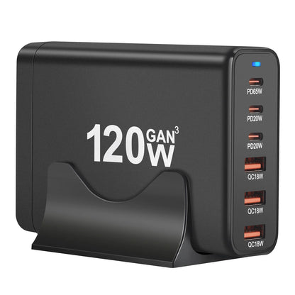 120W GAN Multi USB Charging Station 6 Port Hub Type C Charger PD Fast Charging Station Smart Charger for Iphone Samsung Xiaom