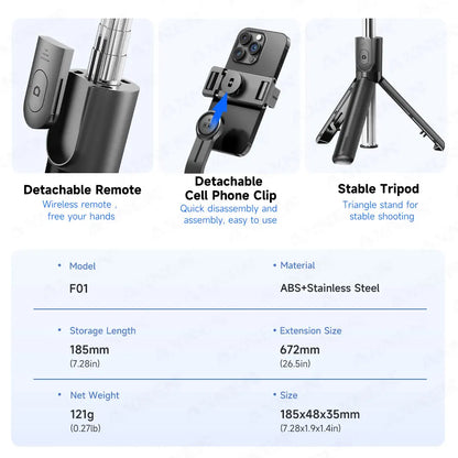 Bluetooth Selfie Stick Tripod Desktop Stand, Phone Holder, Wireless Remote Shutter, for Iphone Android, Option with Fill Light