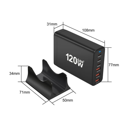 120W GAN Multi USB Charging Station 6 Port Hub Type C Charger PD Fast Charging Station Smart Charger for Iphone Samsung Xiaom
